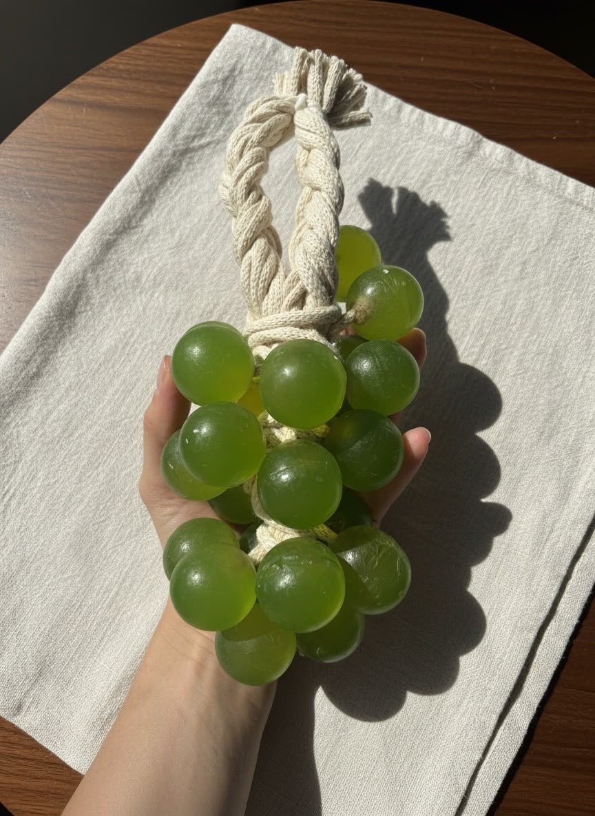 Large green grape soap on a rope, 375 g