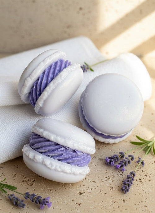 Handmade macaron soap with shea butter base