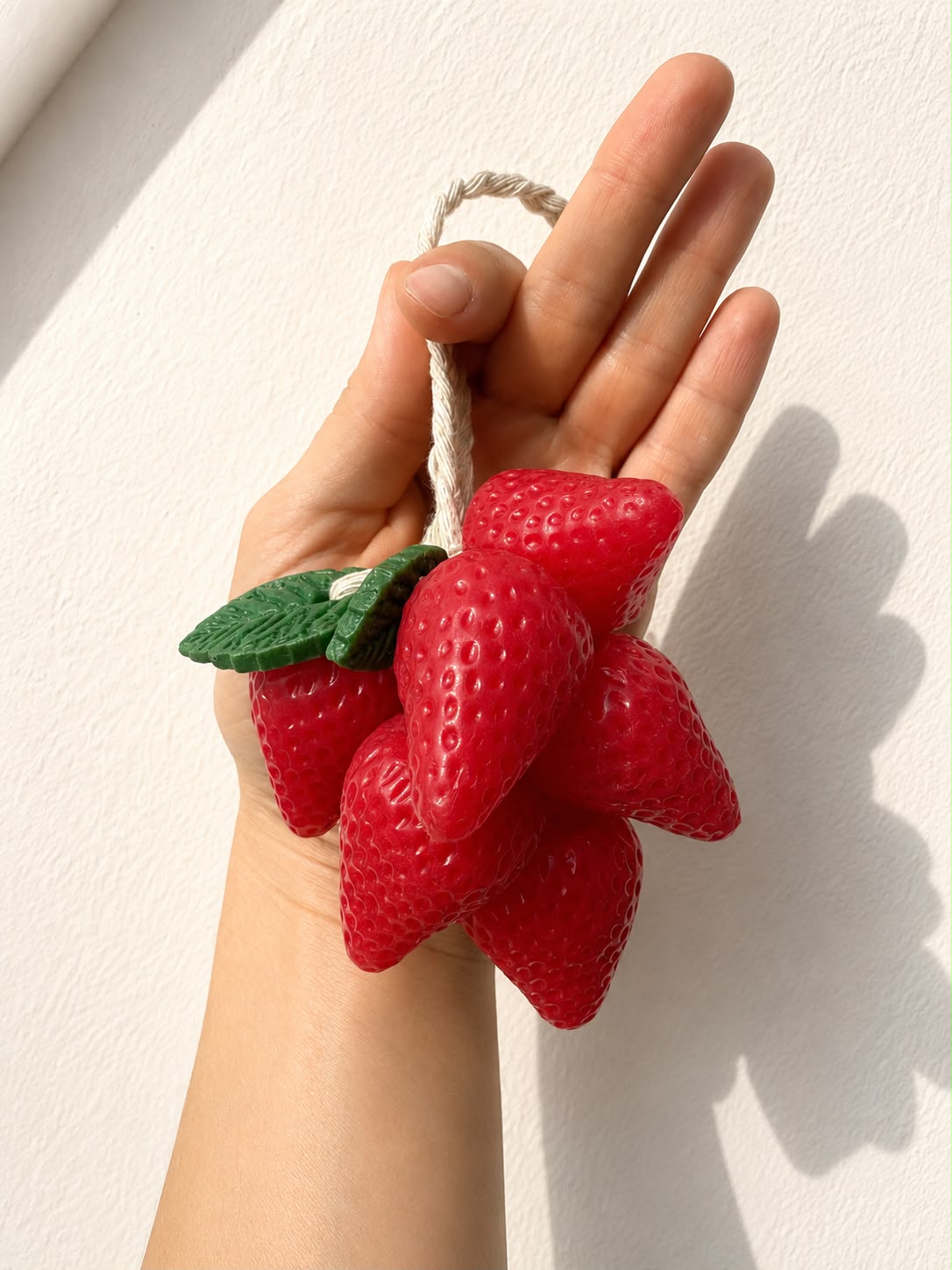 Handmade strawberry soap on a rope